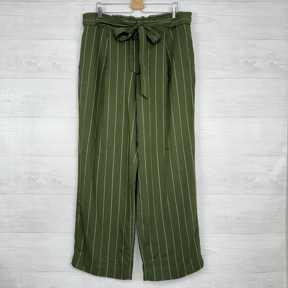 NWT Vince Belted Stripe Wide Leg Pants Trousers Plus Size 1X Green Pull On $345 - Picture 15 of 16